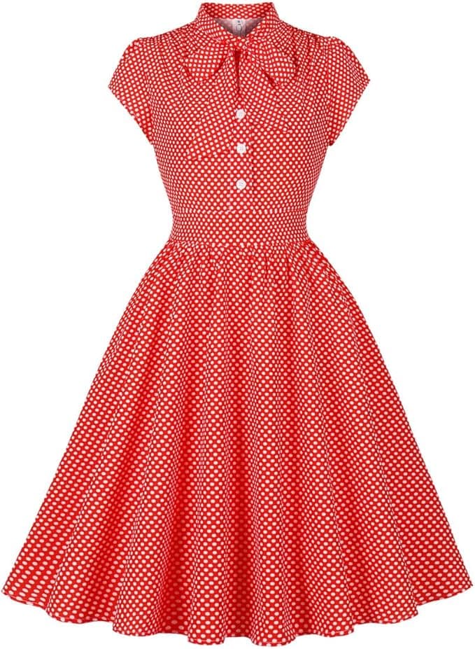 Sukienka damska Vintage Koszula w kropki z muszką