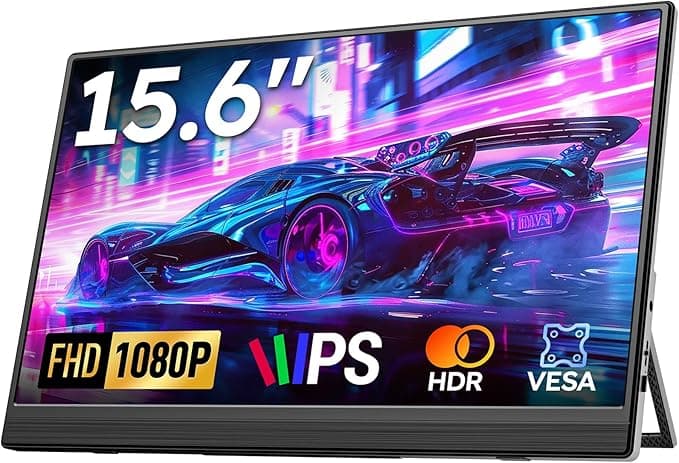Monitor Przenośny 15,6 cala, Ultra-cienki FHD 1080P IPS, Mobilny Monitor USB z Podstawą i Głośnikami, Kompatybilny z Laptopem
