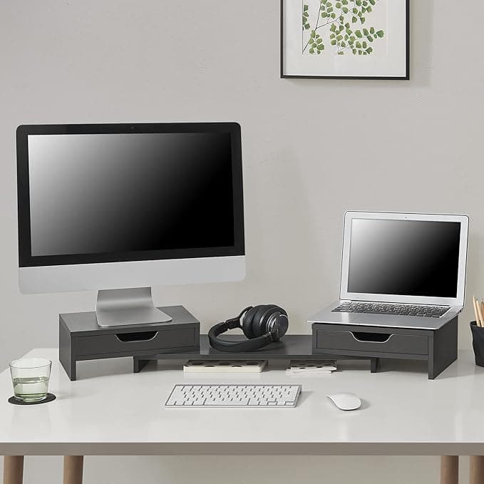 Stojak na monitor Marttila z 2 szufladami, podstawka pod monitor 60 x 22 x 11 cm, do laptopa