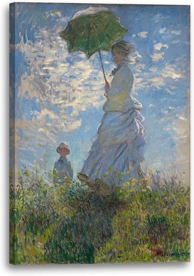 Płótno (60x80cm): Claude Monet - Kobieta z parasolem - Madame Monet and Her Son (1875) - Impresjonizm