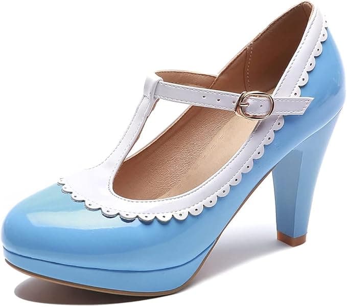 Moda Damska Buty Mary Jane T-Strap Wysokie Obcasy łuk Platforma Czółenka Z Okrągłym Czubkiem