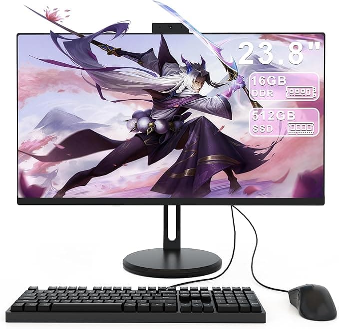 Komputer All-In-One 23,8 cala, Core i5 7300 (do 3,5 GHz), komputer stacjonarny All-In-One z kamerą Pop-up, 16 GB RAM, SSD 512 GB