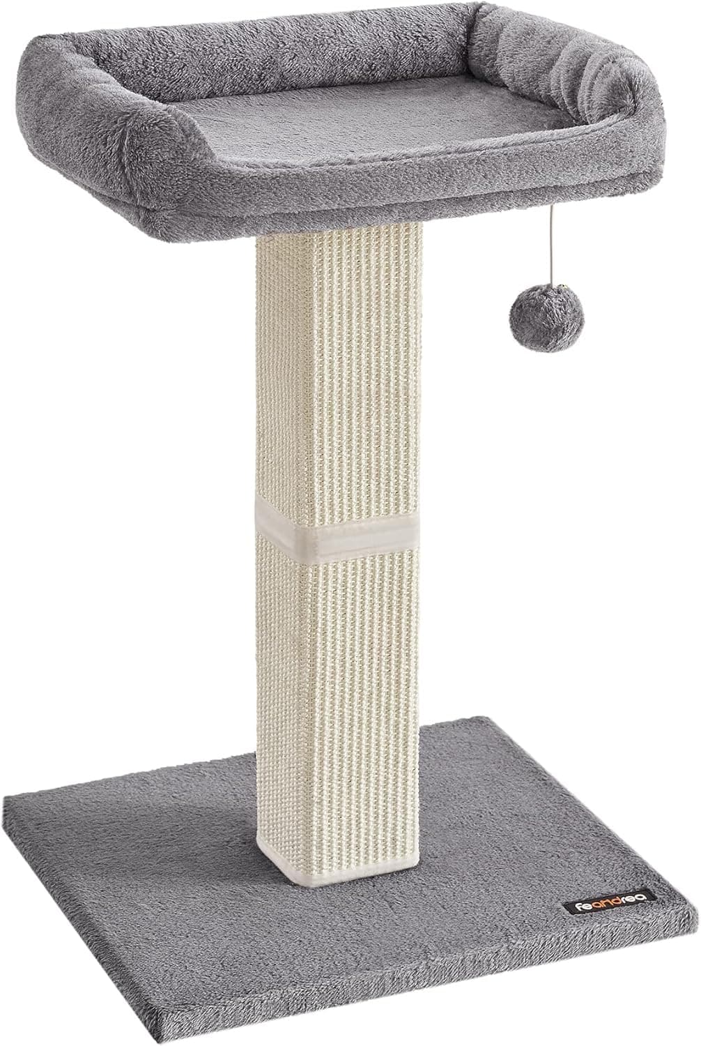 FEANDREA Drapak dla kota z platformą z pluszu 40 x 30 cm, drapak dla kota, wysokość 71 cm, drapak z sizalem, pluszowy, jasnoszary