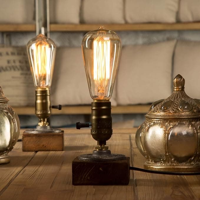 vintage drewniane bloki lampa stołowa lampa biurkowa do kawiarni baru studio, lampka nocna na stolik nocny ściemniana bez żarówki