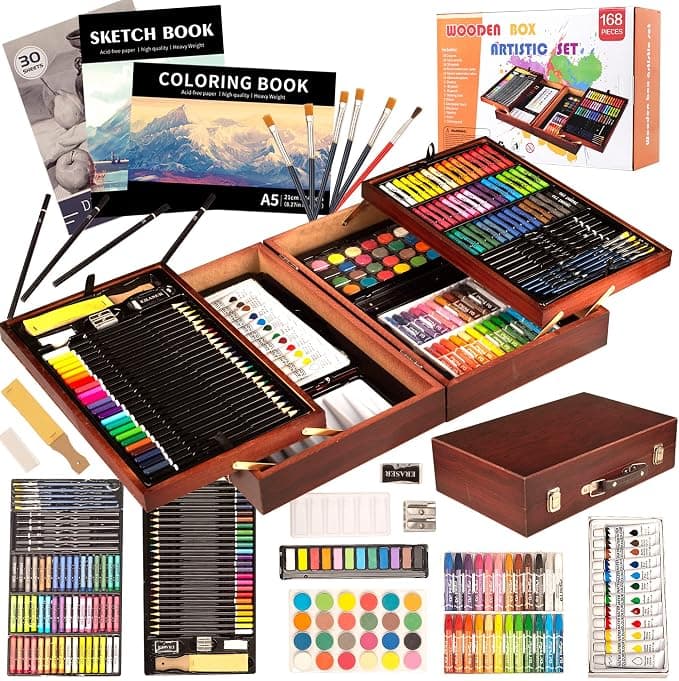 KINSPORY 168 sztuk Zestaw artystyczny dla dzieci, Deluxe pudełko malarskie