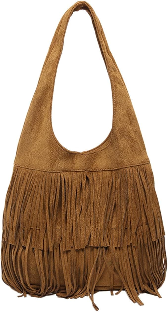 CORIOS Damska zamszowa torebka vintage frędzle torba hobo torba na ramię z frędzlami 