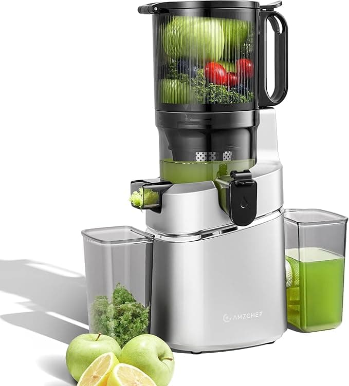 AMZCHEF Automatyczny ekstraktor do warzyw i soków, pojemność 1,8 l i 145 MM otwarcie blender do owoców i warzyw, 250 W