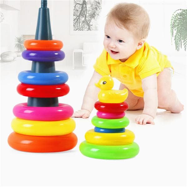 Dzieci Rainbow Tower Stacking Circle Dziecko Wczesna edukacja Puzzle Ring Toy