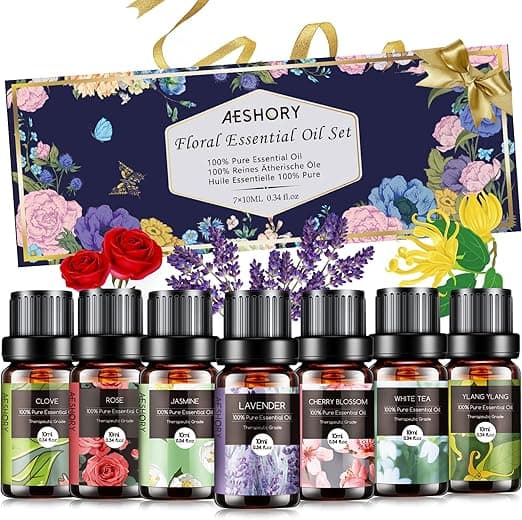 Aeshory Zestaw Olejków Eterycznych Kwiaty 7 x 10ml, 100% Naturalny Olejek Zapachowy Do Aromaterapii Do Dyfuzorów 