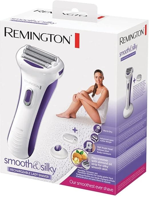 Remington golarka damska, podwójne hipoalergiczne folie z otwartymi ostrzami, nasączona ekstraktem z migdałów, golenie na sucho i mokro