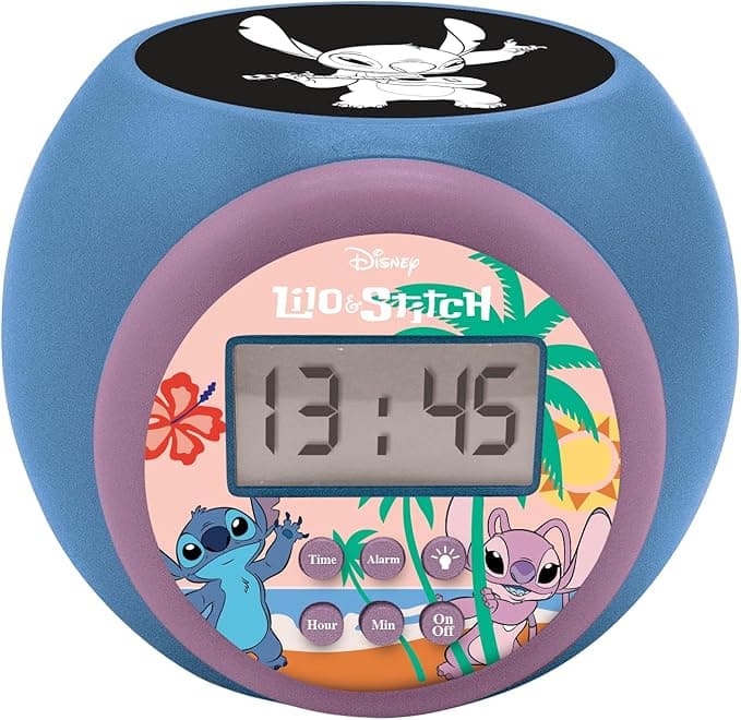 Lexibook, Disney Stitch, Zegar Projektora z Funkcją Alarmu Drzemki