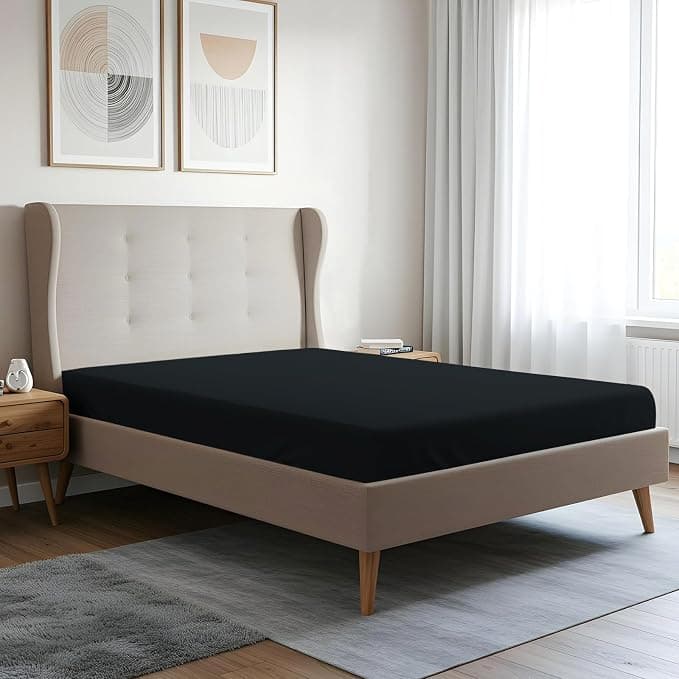 Pizuna 100% Bawełna Prześcieradło z Gumką 100x200 cm Czarny, 400-nitkowa