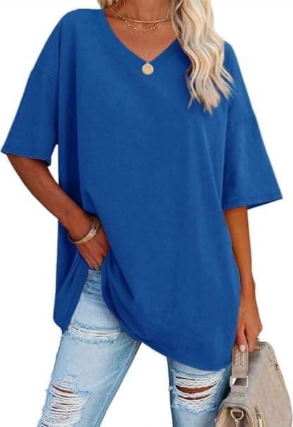 Haibang Koszulka damska Oversize Koszulki damskie z krótkim rękawem Dekolt w serek Letnie topy Luźna bawełna Casual Klasyczny Top Basic Tee Shirt 