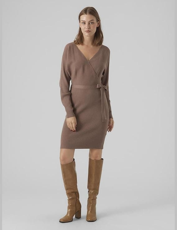 VERO MODA Sukienka Kobiety Vmhollyrem Ls V-neck Dress Ga Noos