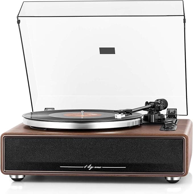 Gramofon 1 by ONE z wbudowanymi głośnikami, Bluetooth 33/45 obr./min, napęd pasowy MM Vinyl Record Player 