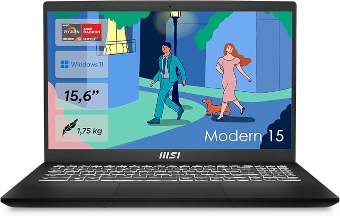 MSI Nowoczesny laptop 15 Lifestyle & Business 15,6", wyświetlacz Full HD, procesor AMD Ryzen 5 7430U, 16 GB DDR4 RAM