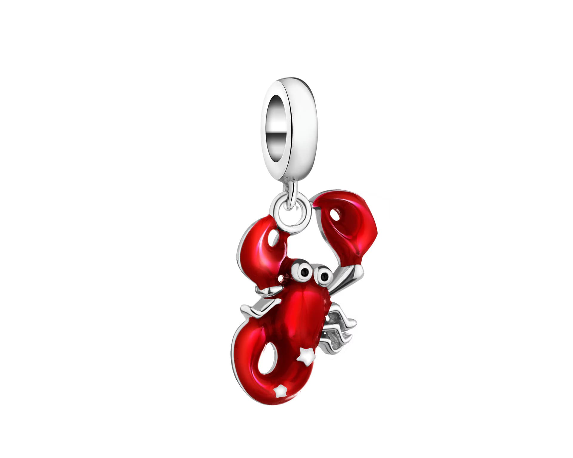 Zawieszka srebrna na bransoletę beads z emalią - rak