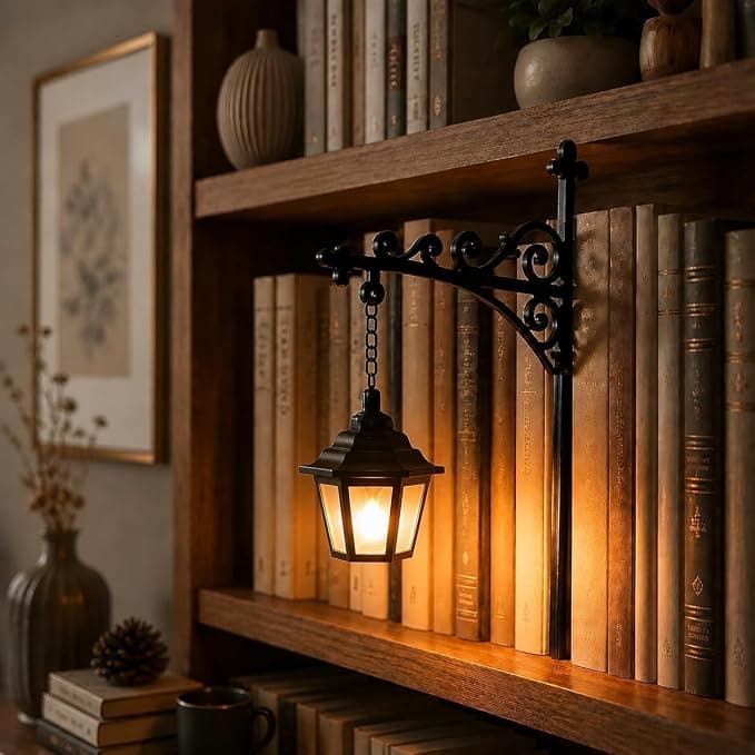 Lampion biblioteczny - dekoracyjne oświetlenie regału na książki, lampka nocna LED do czytania, metalowe lampy na książki