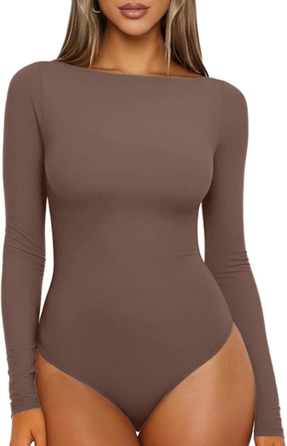 Damskie body z dekoltem w łódkę z długim rękawem body top na co dzień damski jednoczęściowy trykot tanga podstawowa bielizna modelująca