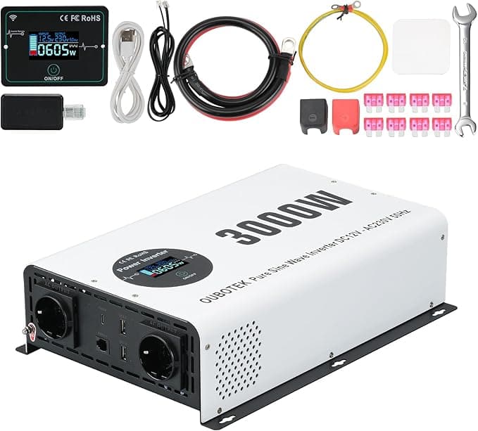 Falownik 3000 W / 6000 W, czysty sinus DC 12 V na AC 230 V, z bezprzewodowym pilotem