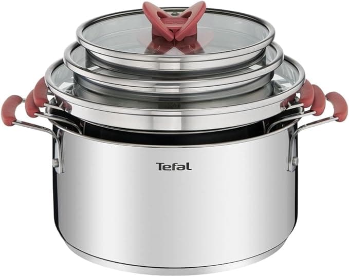 Tefal Opti'Space Zestaw 3 garnków18/20/24 cm + 3 pokrywki szklane, indukcyjne, stal nierdzewna