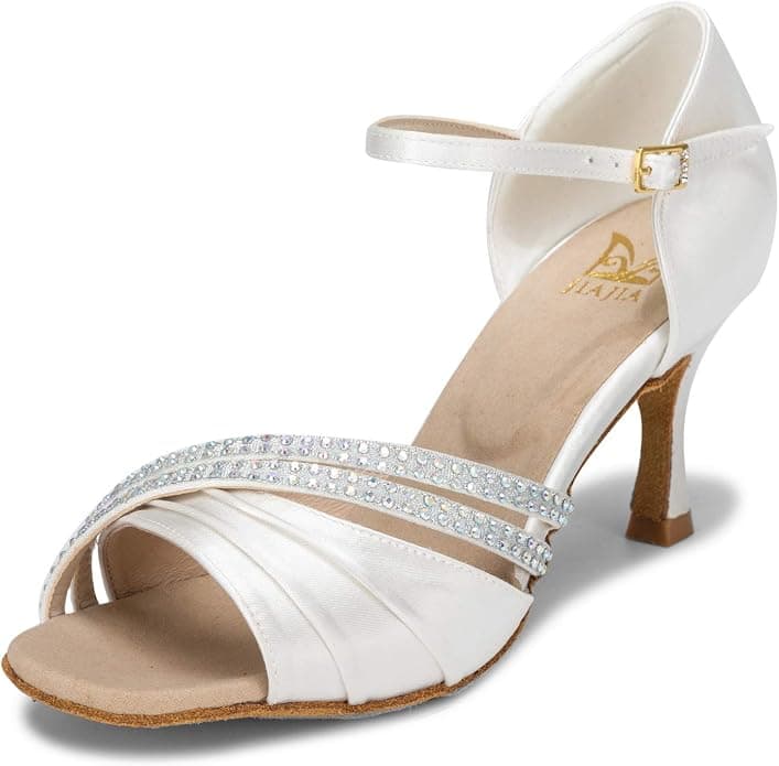 JIAJIA 20524 Damskie Sandaly Latynoskie 7,5cm Obcas Stozkowy Super Satin Buty Do Tanca