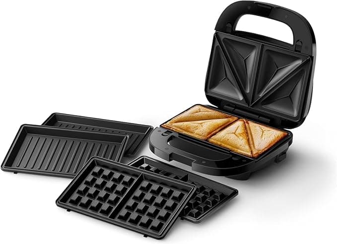 Philips Opiekacz do kanapek z serii 5000 – 3 zestawy płyt do panini, tostów i gofrów, Nieprzywierające płyty grillowe