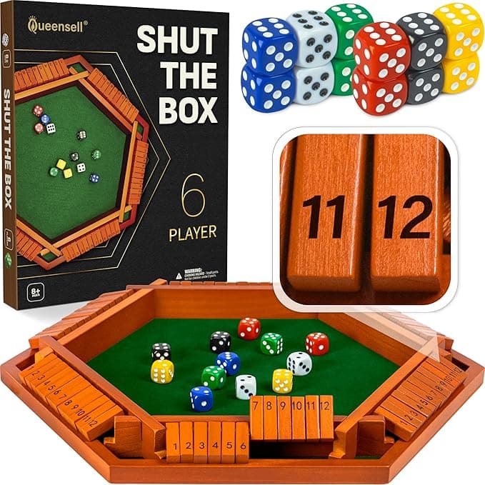 Queensell Shut the Box 35,6 cm dla 4 Graczy, Drewniana Gra Planszowa
