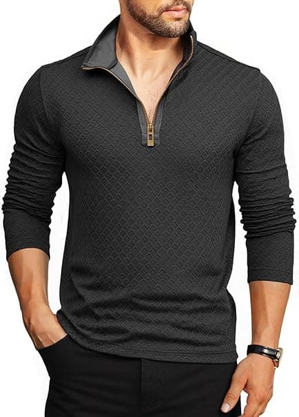 Męskie koszulki polo Quarter Zip Waffle Bluzy z długim rękawem Sweter Jesienne swetry Geometryczna faktura
