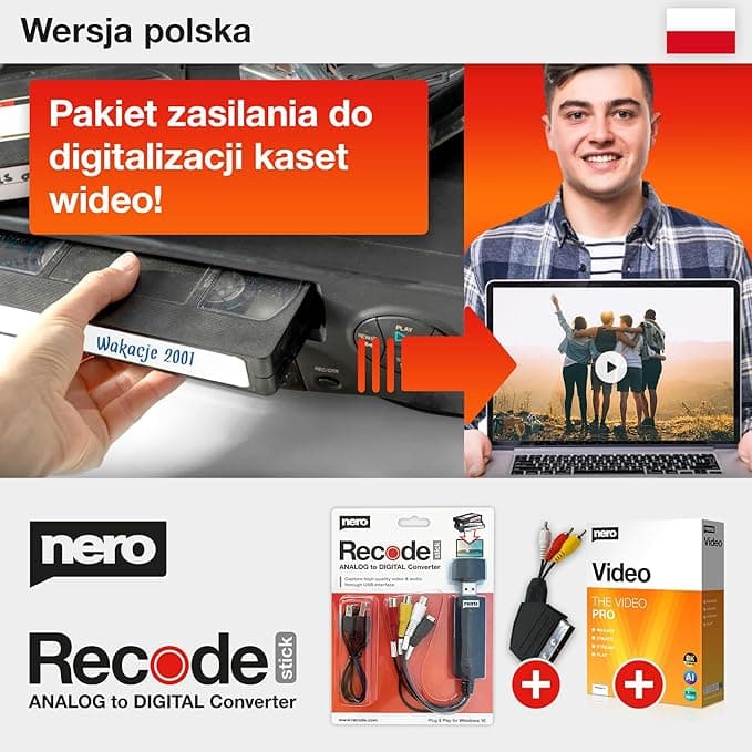 Nero VHS to USB Video Grabber Recode Stick wraz z oprogramowaniem do edycji wideo | edycji wideo