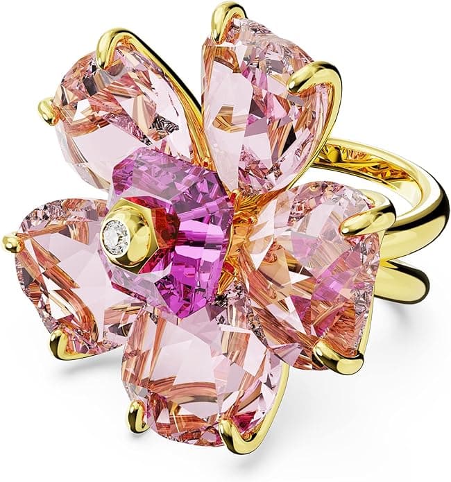 Swarovski Idyllia Kolekcja pierścionek koktajlowy, różowy motyw kryształowy szlif płatkowy