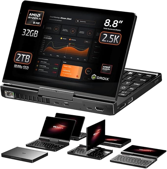 GPD Pocket 4: Mini laptop z AMD Ryzen AI 9 HX 370, Radeon 890M, 32 GB pamięci RAM LPDDR5X, 2 TB dyskiem SSD PCIe Gen4, 8,8" 2,5K 144 Hz