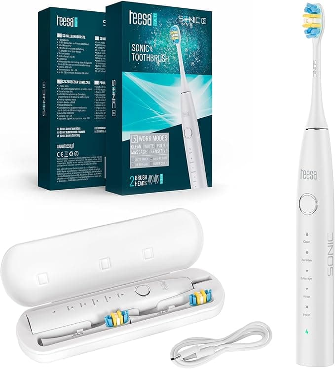 Teesa Soniczna Szczoteczka do Zębów SONIC 2 Etui Podróżne 5 Trybów Pracy Ochrona IPX7 TSA8087-W Biała