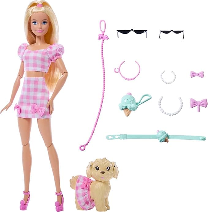 Barbie Lalka Twinning Looks z pieskiem w różowych strojach