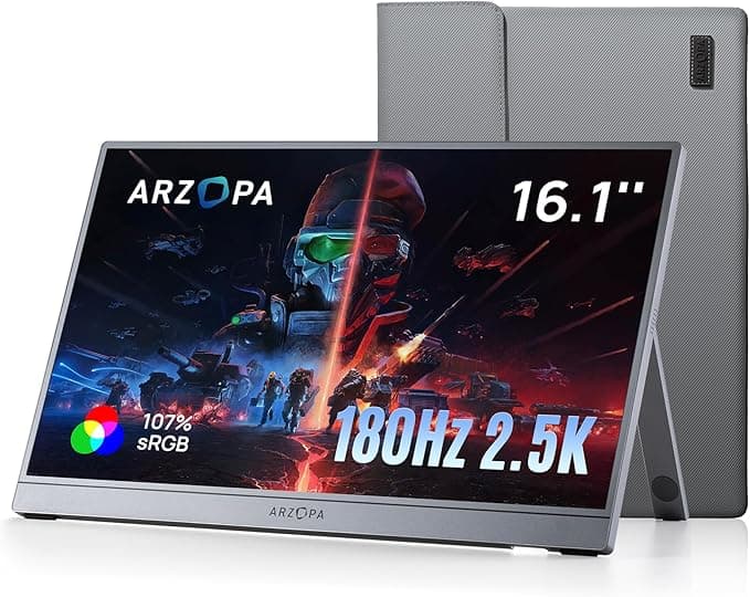 ARZOPA 16,1" Przenośny Monitor Gaming 2,5K QHD 180 Hz - 2560×1440 107% sRGB HDR10 - Z Wbudowaną Funkcją Statywu i Pokrowcem 