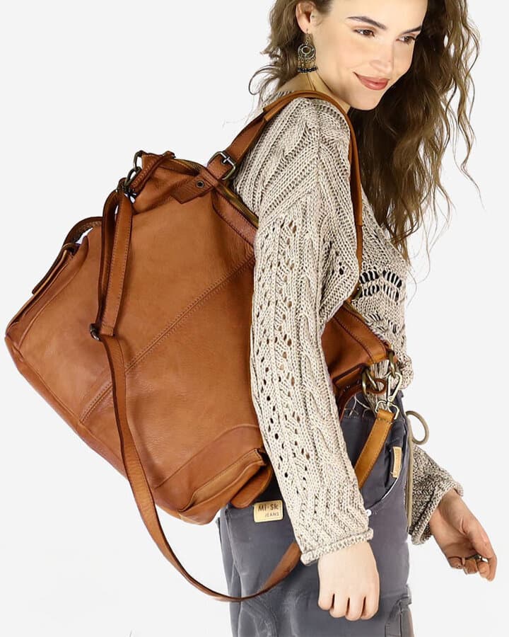 MARCO MAZZINI Miejska torba skórzana z regulowaną rączką old leather handmade camel